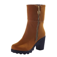 新品2013春秋新款高跟粗跟女鞋中筒女靴子高跟侧拉链裸靴女鞋子