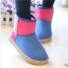 新韩版冬季短靴女靴子保暖平底雪地靴短筒拼色糖果棉平跟冬靴
