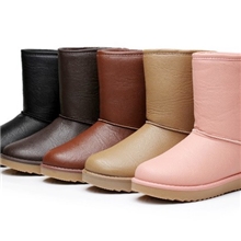 淘宝爆款女式雪地靴批发中筒靴PU皮面纯色基本款雪地棉厂家直销