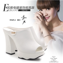 2013新款夏季凉鞋女鞋波纹底防水台鱼嘴粗跟高跟鞋真皮凉拖