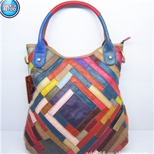 2013时尚女包真皮羊皮包碎羊皮拼接包包单肩斜挎包女包