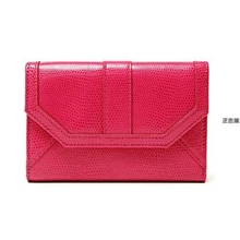 真皮亮面压花三折女式信封包女士蛇皮纹多功能短款钱夹女钱包