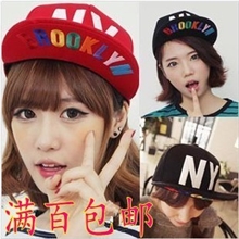 韩国代购NY彩色字母平沿街舞嘻哈棒球帽子原宿翻檐帽滑板帽男女士