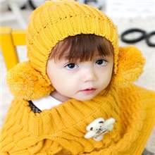 韩版新款秋冬帽子披风2件套小熊别针保暖毛线披肩套装批发