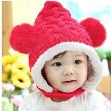 儿童帽子批发冬季韩国麻花加绒双球精灵帽宝宝毛线护耳帽帽子厂家