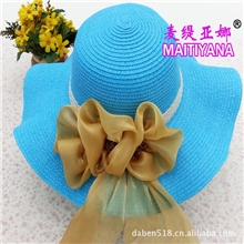 麦缇亚娜2013新款韩版夏天女士沙滩草帽时尚花朵大波浪边太阳帽