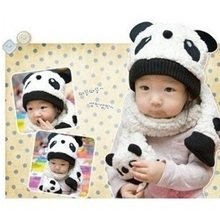 韩版冬季热卖熊猫造型围巾+帽子儿童套头帽男女童帽子批发A132