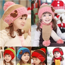 尚选冬宝宝蛋糕帽婴儿童贝雷帽三色贴贝女童帽子围巾套帽套装