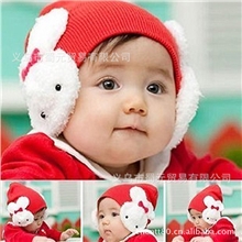 A08韩版帽秋冬针织帽小兔子护耳帽宝宝圣诞帽婴儿童帽子批发