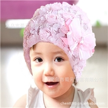 MZ430韩版童帽花朵蕾丝公主帽宝宝套头帽儿童帽子堆堆帽批发