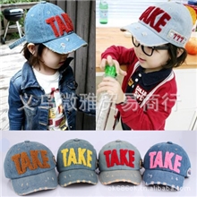 《热卖》EBQ19韩版儿童棒球帽|TAKE水洗牛仔布童帽|义乌帽子批发