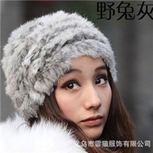 女士款编织兔毛帽子皮草帽秋冬季可爱毛线帽韩版潮兔毛帽