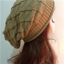 爆款三角菱形格帽子女冬天韩版秋冬季毛线帽堆堆帽套头帽针织帽