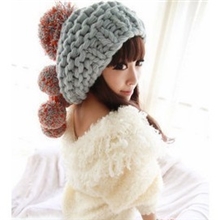 CR8024撞色大毛球裸婚时代同款帽子彩球针织帽子