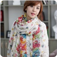 【超大号】正版田园碎花围脖丝巾披肩秋冬百花长款围巾