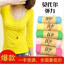 2013新款纯棉休闲圆领莫代尔打底衫糖果纯色韩版T恤批发