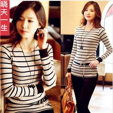 2013秋装新款韩版女装宽松条纹圆领t恤衣服打底衫长袖厂家批发