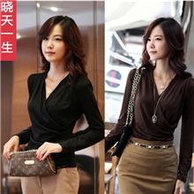 2013秋冬新款韩版女装V领长袖加绒修身打底衫批发