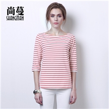 女装批发2013秋新款女式条纹T恤圆领大码纯棉短袖批发T314