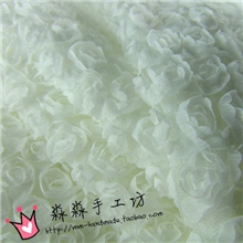 服装绣花布料纯白色蕾丝网纱立体花小玫瑰盘婚纱婚庆花裙子面料