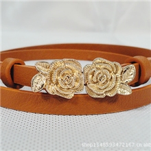 韩版百搭腰带女玫瑰花金扣细皮带新款连衣裙裙带裤带装饰腰带