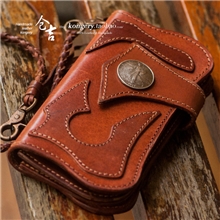 仓吉手工&middot;纯牛皮裤链钱包配钱包链子油蜡皮钱夹财布纯手工制作