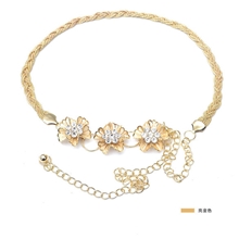 厂家直销腰链裙链女时尚韩版装饰腰带金属花朵镶水钻新款批发