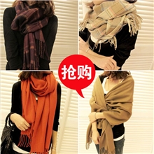 2013韩版韩国秋冬天女士毛线围巾两用超长格子围巾