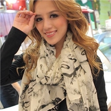 韩版外贸围巾女气质涂鸦雪纺马车摩登梦露披肩头巾夏天防晒超长