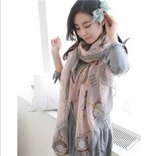 韩版复古怀旧钟表怀表花纹棉麻围巾秋冬巴厘纱韩版围巾披肩