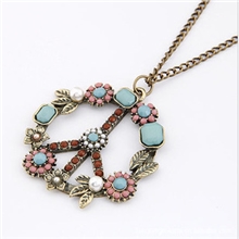 N004欧美复古饰品嵌珍珠LUCKY风反战花朵项链毛衣链