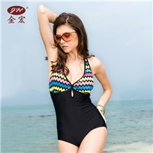 新款泳衣女士金宏绕颈修身显瘦连体三角泳装性感温泉装
