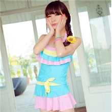 2013锦纶鑫水鸟分体裙式女泳衣荷叶边小胸显瘦遮肚