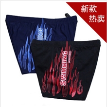 新款时尚男士泳裤火苗高弹锦纶泳裤印花游泳裤大码泳裤