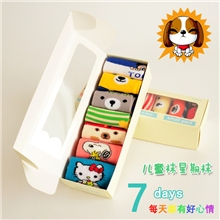 卡通宝宝纯棉全棉袜子儿童星期七天袜盒装东北棉袜厂家批发