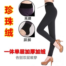 厂家批发不倒绒拉绒一体裤加厚保暖踩脚九分珍珠绒无缝一体裤