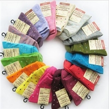 爆款全棉袜子批发韩国卡通糖果色圆点波点中筒短袜棉袜女袜批发