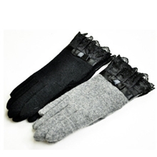 女士手套降温必备外单进口精致蕾丝边羊绒手套五指手套