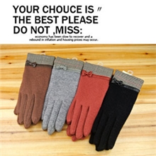 2012新款秋冬季蝴蝶结千鸟格女士羊绒羊毛手套分指手套