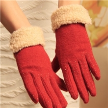 秋冬新款！名媛风条纹斜线搭扣抓羊绒毛口保暖羊毛手套分指手套女