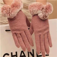 秋冬新款！出口纯色超舒适保暖獭兔毛球毛口显瘦女士羊毛羊绒手套