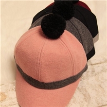 13新款！外贸原单气质撞色羊毛呢毛线球球帽女士潮人鸭舌帽子