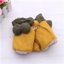 韩版糖果色半指手套可爱球女士半指手套加绒保暖[K-8578]