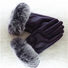 专业厂家女式兔毛口pu皮手套仿皮手套保暖手套手套批发