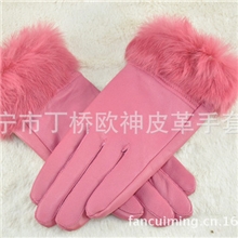 厂家批发女士真皮手套兔毛口加厚手套冬季保暖手套多色分码