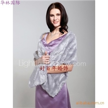 好百年新娘披肩婚纱披肩婚纱配件灰色厚毛长条披肩