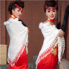 秋冬新款新娘结婚婚纱礼服新娘外套米白/红色毛披肩三角披肩P72