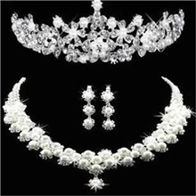 韩式新娘婚礼结婚饰品皇冠项链耳环三件套婚庆结婚珍珠头饰首饰