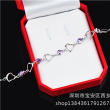 厂家直销批发925纯银手链浪漫爱心紫水晶手链韩版手链批发