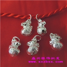 纯银配件批发S990纯银福袋吊坠铃铛纯银小钱袋福袋吊坠配件铃铛